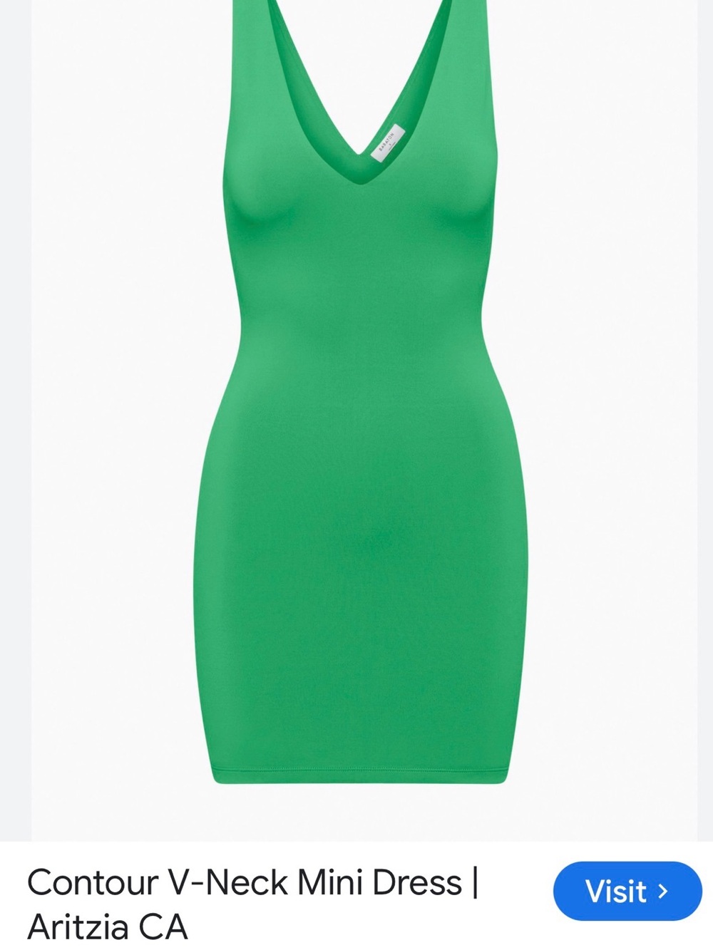Aritzia Green V-Neck Contour Mini Dress